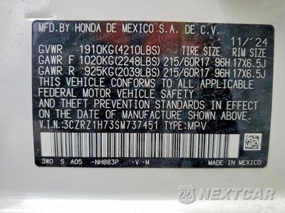 Zdjęcie 14 z 14 samochodu: 2025 HONDA HR-V EXL VIN:3CZRZ1H73SM737451 - miniatura