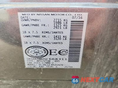 Zdjęcie 13 z 13 samochodu: 2016 NISSAN PATHFINDER S VIN:5N1AR2MM2GC668311 - miniatura