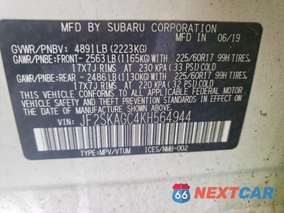 Zdjęcie 14 z 14 samochodu: 2019 SUBARU FORESTER PREMIUM VIN:JF2SKAGC4KH564944 - miniatura