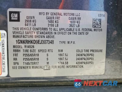 Zdjęcie 13 z 13 samochodu: 2014 CHEVROLET TRAVERSE LT VIN:1GNKRHKD9EJ307348 - miniatura
