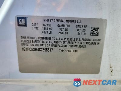 Zdjęcie 13 z 13 samochodu: 2012 CHEVROLET CRUZE LS VIN:1G1PC5SH4C7395617 - miniatura