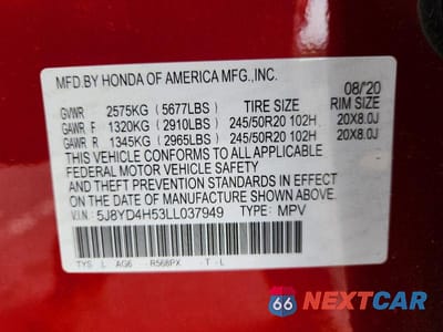 Zdjęcie 13 z 13 samochodu: 2020 ACURA MDX TECHNOLOGY VIN:5J8YD4H53LL037949 - miniatura