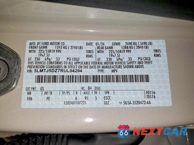Zdjęcie 14 z 14 samochodu: 2024 LINCOLN CORSAIR GRAND TOURING VIN:5LMTJ5DZ7RUL04294 - miniatura