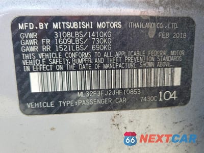 Zdjęcie 12 z 12 samochodu: 2018 MITSUBISHI MIRAGE G4 ES VIN:ML32F3FJ2JHF10853 - miniatura