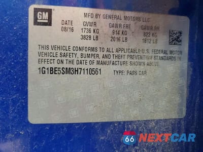 Zdjęcie 12 z 12 samochodu: 2017 CHEVROLET CRUZE LT VIN:1G1BE5SM3H7110561 - miniatura