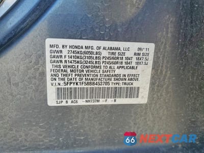 Zdjęcie 12 z 12 samochodu: 2011 HONDA RIDGELINE RTL VIN:5FPYK1F58BB453705 - miniatura