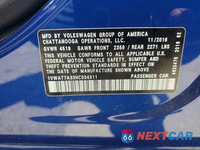 Zdjęcie 12 z 12 samochodu: 2017 VOLKSWAGEN PASSAT S VIN:1VWAT7A33HC034311 - miniatura