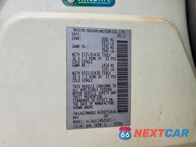 Zdjęcie 13 z 13 samochodu: 2013 NISSAN PATHFINDER S VIN:5N1AR2MN8DC600566 - miniatura