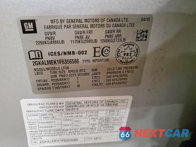 Zdjęcie 13 z 13 samochodu: 2015 GMC TERRAIN SLE VIN:2GKALMEK1F6356586 - miniatura