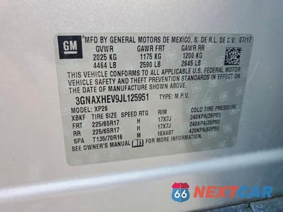 Zdjęcie 13 z 13 samochodu: 2018 CHEVROLET EQUINOX LS VIN:3GNAXHEV9JL125951 - miniatura