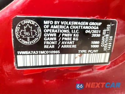 Zdjęcie 12 z 12 samochodu: 2021 VOLKSWAGEN PASSAT HIGHLINE VIN:1VWBA7A31MC010965 - miniatura