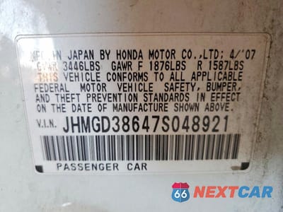 Zdjęcie 12 z 12 samochodu: 2007 HONDA FIT S VIN:JHMGD38647S048921 - miniatura