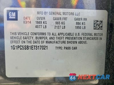 Zdjęcie 12 z 12 samochodu: 2014 CHEVROLET CRUZE LT VIN:1G1PC5SB1E7317021 - miniatura