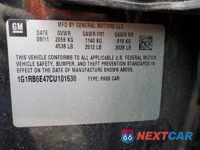 Zdjęcie 12 z 12 samochodu: 2012 CHEVROLET VOLT VIN:1G1RB6E47CU101638 - miniatura