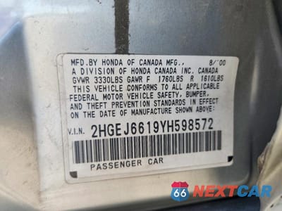 Zdjęcie 12 z 12 samochodu: 2000 HONDA CIVIC BASE VIN:2HGEJ6619YH598572 - miniatura