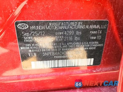 Zdjęcie 12 z 12 samochodu: 2013 HYUNDAI SONATA GLS VIN:5NPEB4AC4DH611366 - miniatura