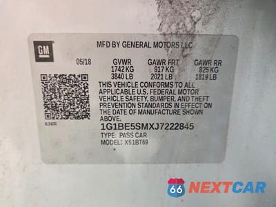 Zdjęcie 12 z 12 samochodu: 2018 CHEVROLET CRUZE LT VIN:1G1BE5SMXJ7222845 - miniatura