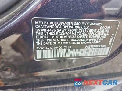 Zdjęcie 12 z 12 samochodu: 2021 VOLKSWAGEN PASSAT SE VIN:1VWSA7A39MC012480 - miniatura