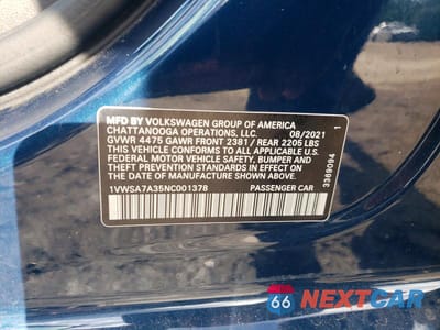 Zdjęcie 12 z 12 samochodu: 2022 VOLKSWAGEN PASSAT SE VIN:1VWSA7A35NC001378 - miniatura