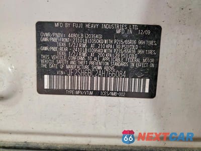 Zdjęcie 12 z 12 samochodu: 2010 SUBARU FORESTER XS VIN:JF2SH6BC2AH766084 - miniatura