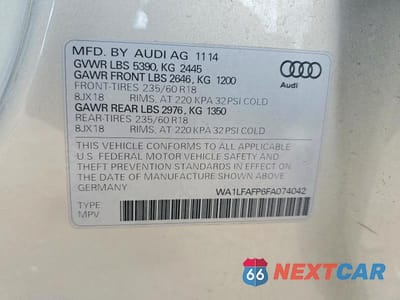 Zdjęcie 13 z 13 samochodu: 2015 AUDI Q5 PREMIUM PLUS VIN:WA1LFAFP6FA074042 - miniatura