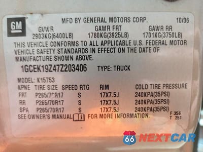 Zdjęcie 12 z 12 samochodu: 2007 CHEVROLET SILVERADO K1500 CLASSIC VIN:1GCEK19Z47Z203406 - miniatura