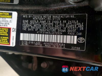 Zdjęcie 12 z 12 samochodu: 2020 TOYOTA CAMRY XLE VIN:4T1F31AKXLU012334 - miniatura