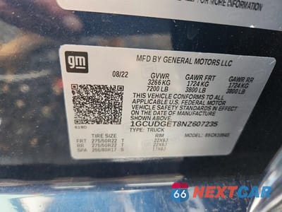 Zdjęcie 12 z 12 samochodu: 2022 CHEVROLET SILVERADO K1500 LTZ VIN:1GCUDGET8NZ607235 - miniatura