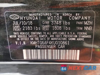 Zdjęcie 12 z 12 samochodu: 2019 HYUNDAI VELOSTER 2.0L VIN:KMHTG6AF4KU010861 - miniatura