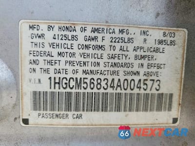 Zdjęcie 13 z 13 samochodu: 2004 HONDA ACCORD EX VIN:1HGCM56834A004573 - miniatura