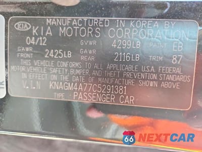 Zdjęcie 12 z 12 samochodu: 2012 KIA OPTIMA LX VIN:KNAGM4A77C5291381 - miniatura