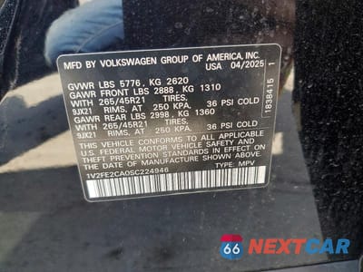 Zdjęcie 14 z 14 samochodu: 2025 VOLKSWAGEN ATLAS CROSS SPORT SEL PREMIUM R-LINE VIN:1V2FE2CA0SC224946 - miniatura