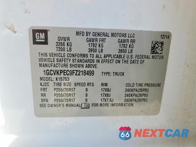 Zdjęcie 12 z 12 samochodu: 2015 CHEVROLET SILVERADO K1500 VIN:1GCVKPEC9FZ218499 - miniatura