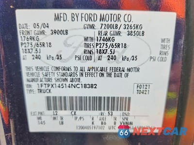 Zdjęcie 12 z 12 samochodu: 2004 FORD F150 VIN:1FTPX14514NC18382 - miniatura