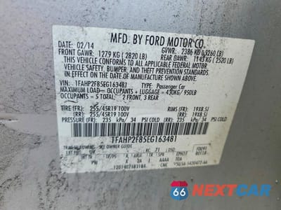 Zdjęcie 12 z 12 samochodu: 2014 FORD TAURUS LIMITED VIN:1FAHP2F85EG163481 - miniatura