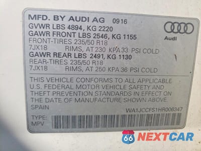 Zdjęcie 12 z 12 samochodu: 2017 AUDI Q3 PREMIUM PLUS VIN:WA1JCCFS1HR006347 - miniatura