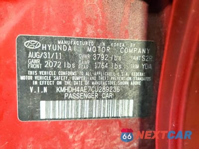 Zdjęcie 12 z 12 samochodu: 2012 HYUNDAI ELANTRA GLS VIN:KMHDH4AE7CU289236 - miniatura