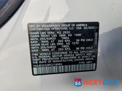 Zdjęcie 12 z 12 samochodu: 2023 VOLKSWAGEN ATLAS CROSS SPORT SEL PREMIUM VIN:1V2JE2CA3PC218964 - miniatura