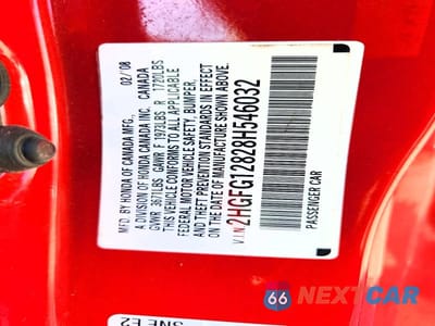 Zdjęcie 12 z 12 samochodu: 2008 HONDA CIVIC EX VIN:2HGFG12828H546032 - miniatura