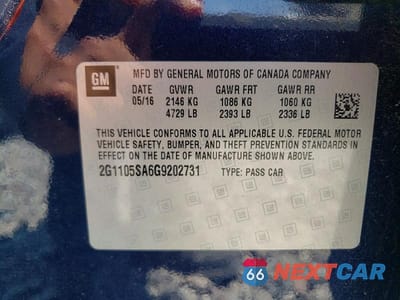 Zdjęcie 12 z 12 samochodu: 2016 CHEVROLET IMPALA LT VIN:2G1105SA6G9202731 - miniatura