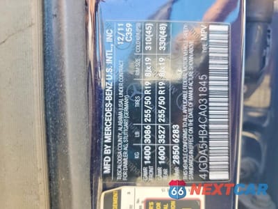 Zdjęcie 13 z 13 samochodu: 2012 MERCEDES-BENZ ML 350 4MATIC VIN:4JGDA5HB4CA031845 - miniatura