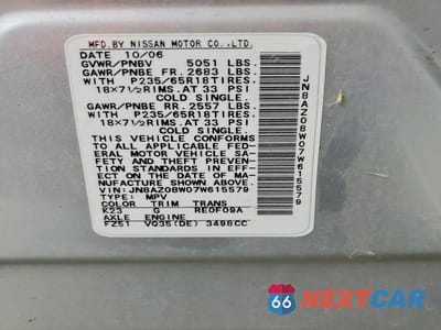 Zdjęcie 13 z 13 samochodu: 2007 NISSAN MURANO S VIN:JN8AZ08W07W615579 - miniatura