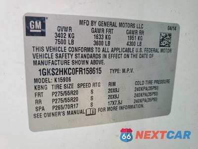 Zdjęcie 13 z 13 samochodu: 2015 GMC YUKON XL K1500 SLT VIN:1GKS2HKC0FR158615 - miniatura