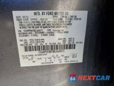 Zdjęcie 12 z 12 samochodu: 2011 FORD TAURUS SEL VIN:1FAHP2EW7BG160075 - miniatura