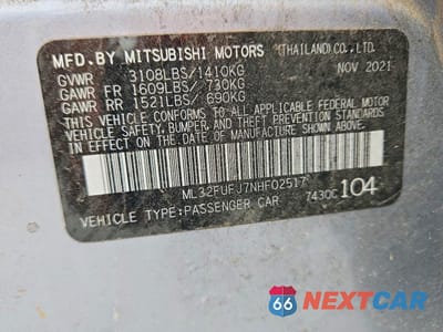 Zdjęcie 12 z 12 samochodu: 2022 MITSUBISHI MIRAGE G4 ES VIN:ML32FUFJ7NHF02517 - miniatura