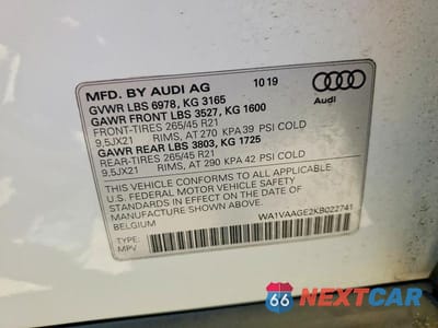 Zdjęcie 13 z 13 samochodu: 2019 AUDI E-TRON PRESTIGE VIN:WA1VAAGE2KB022741 - miniatura