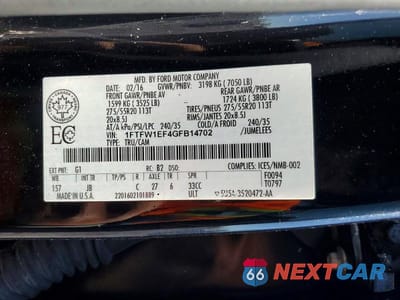 Zdjęcie 12 z 12 samochodu: 2016 FORD F150 SUPERCREW VIN:1FTFW1EF4GFB14702 - miniatura