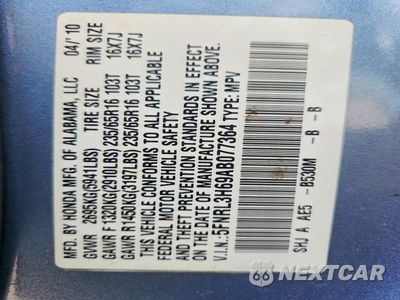 Zdjęcie 13 z 13 samochodu: 2010 HONDA ODYSSEY EXL VIN:5FNRL3H69AB077364 - miniatura