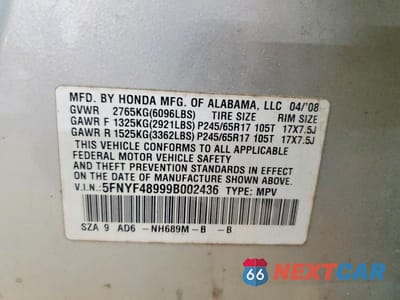 Zdjęcie 12 z 12 samochodu: 2009 HONDA PILOT VIN:5FNYF48999B002436 - miniatura