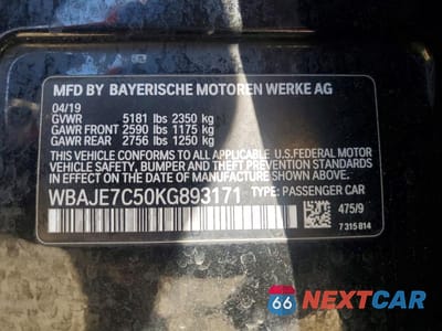 Zdjęcie 12 z 12 samochodu: 2019 BMW 540 XI VIN:WBAJE7C50KG893171 - miniatura